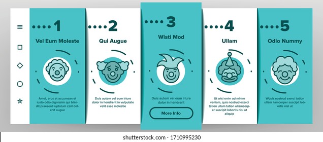 Clown Circus Character Onboarding Icons Set Vector. Happy Smiling And Unhappy Sad Different Mood Carnival Funny Clown Joker Illustrations