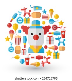 Clown and circus entertainment :Flat Illustration