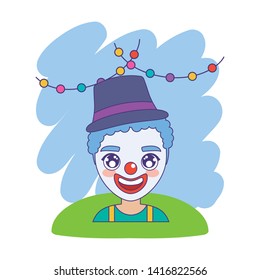clown of circus with garlands hanging