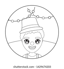 clown of circus with garlands hanging in frame circular