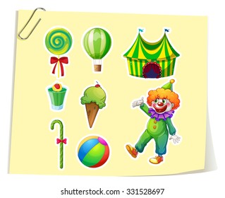 Clown and circus objects illustration