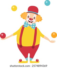 Clown, circus clown, clown throwing balloons icon isolated on white background. Vector, cartoon illustration. Vector.