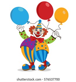 Clown with colorful balloons. Cartoon vector illustration. 