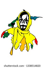 Clown in colorful clothes on a white background