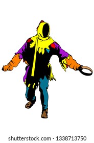 Clown in colorful clothes on a white background
