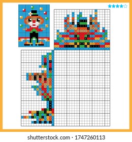 Clown. Colorful japanese crossword with answer. Color by numbers. Coloring book for kids. Nonogram. Puzzle Game for school Children.