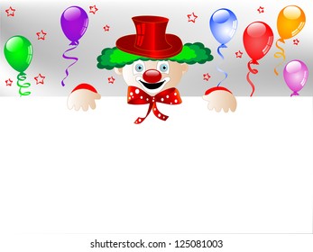 Clown with colorful party balloons and ribbons
