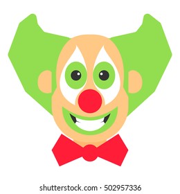 Clown crazy vector cartoon with green hair and red bow.