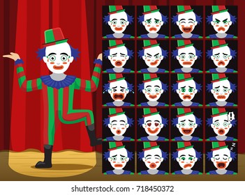 Clown Dancing Cartoon Emotion faces Vector Illustration