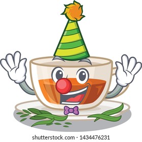 Clown darjeeling tea above wooden cartoon table