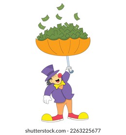 the clown is doing a magic show earning a lot of money