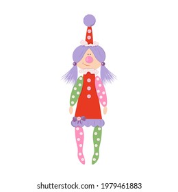 A clown doll in a cap on a white background.