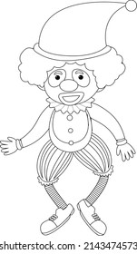 Clown Doodle Outline For Colouring Illustration