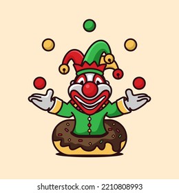 Clown and doughnut cartoon character, flat design style