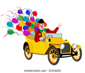 Clown Drives Old Car