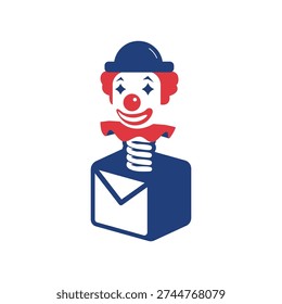 Clown Emerging from Envelope Box Illustration.