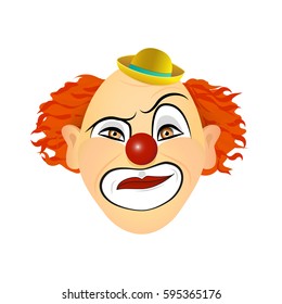 Clown emotions - contempt, disgust, cynicism, disdain. Vector illustration of flat design.