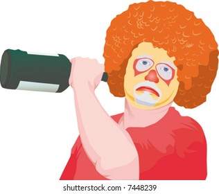 The clown with an empty bottle. To drink is not present more?
