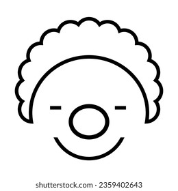 Clown face with big nose and curly wig isolated on white. Party and celebration. People pictogram symbol. Simple thin line black and white vector icon