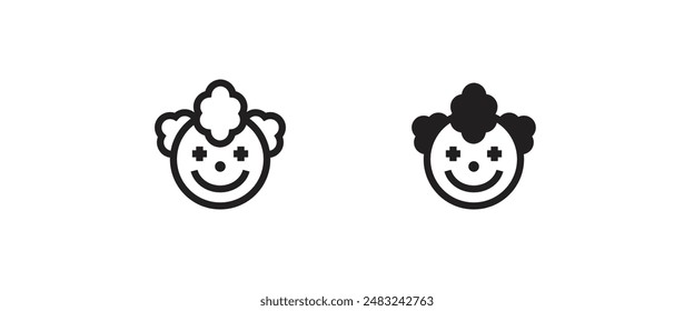 Clown Face carnival line and flat icons set, editable stroke isolated on white, linear vector outline illustration, symbol logo design style