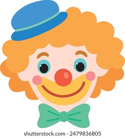 Clown face cartoon vector illustration. Hand drawn flat colorful concept of fun circus character