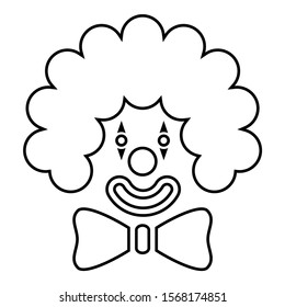 Clown face head with big bow and curly hair Circus carnival funny invite concept icon outline black color vector illustration flat style image