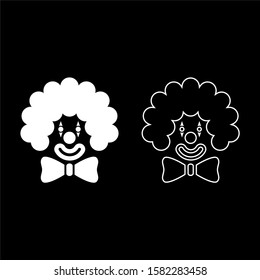 Clown face head with big bow and curly hair Circus carnival funny invite concept icon outline set white color vector illustration flat style image