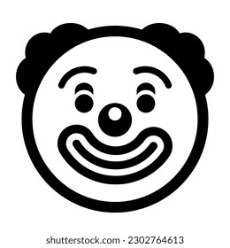 Clown face icon. Cheerful funny comedian joker character symbol. Vector illustration black and white.