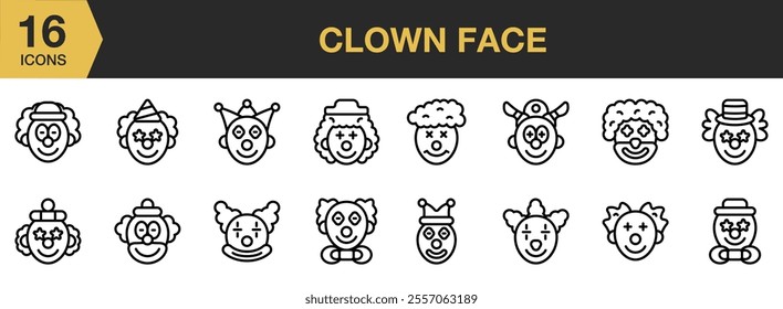 Clown Face icon set. Outline icons vector collection.