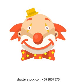 Clown face smile. Vector isolated icon of cartoon circus funny comic man or character on white background