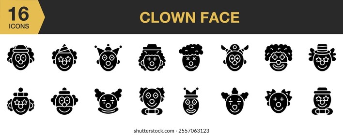 Clown Face solid icon set. Solid icons vector collection.