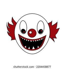 clown face vector evil happy wide smile sharp fangs pointy teeth art emoticon horror Halloween trick or treat scary spooky creepy nightmare monster creature. simplistic cute cartoon icon design  