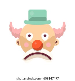 Clown face. Vector isolated icon of cartoon circus funny comic man or character on confetti background