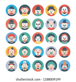 
Clown Faces Flat Icons
