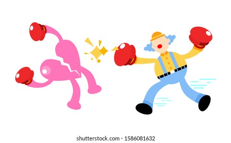clown fight for love flat design illustration