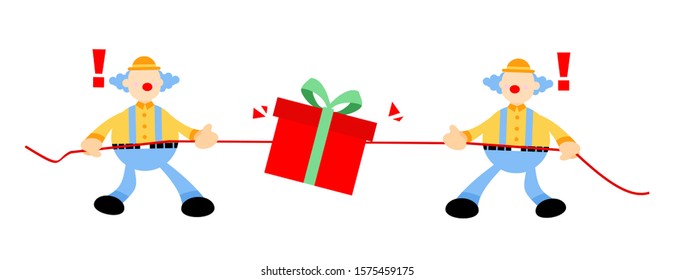 clown fight tug for gift box cartoon doodle flat design style vector illustration