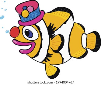 Clown fish with big red nose and hat