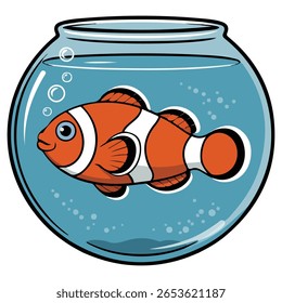 Peixe palhaço em boliche aquático isolado vetor ilustração sobre fundo branco