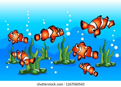 Clown fish cartoon marine life