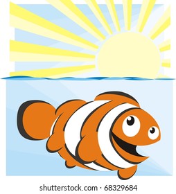 Clown fish cartoon - Ocean wildlife colorful vector illustration