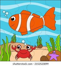 Clown fish and crab in the sea, suitable for children's puzzle vector illustration