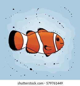 Clown fish. Hand drawn vector illustration in watercolor style.