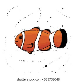 Clown fish. Hand drawn vector illustration in watercolor style.