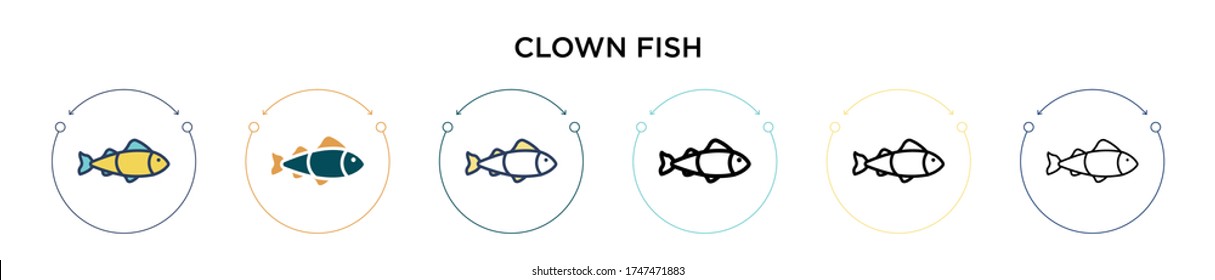 Clown fish icon in filled, thin line, outline and stroke style. Vector illustration of two colored and black clown fish vector icons designs can be used for mobile, ui, web