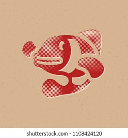 Clown fish icon in halftone style. Grunge background vector illustration.