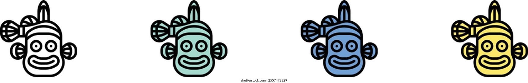 clown fish icon. Outline, Green, Blue and Yellow Style Design Isolated On White Background