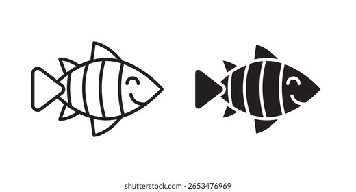 Ícone de peixe palhaço, sinal vetorial de contorno, pictograma de estilo linear e sólido isolado no branco.