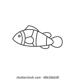 Clown fish icon in thin outline style. Animal sea adorable beach coral reef