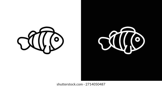 Clown Fisch Symbol in dünnen Strich und flachen Stil.
