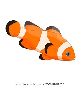 El pez payaso ocellaris de tres cintas. Vector de coral de peces aislados de fondo blanco. El diseño de Plantilla de pescado de payaso puede usar la decoración de tela de ropa de impresión de camiseta. EPS 10